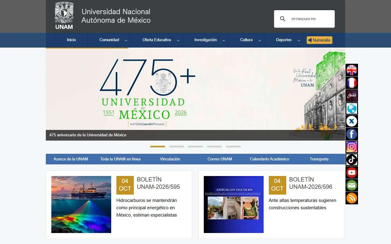 Tampilan website resmi Universitas Otonom Nasional Meksiko (unam.mx)
