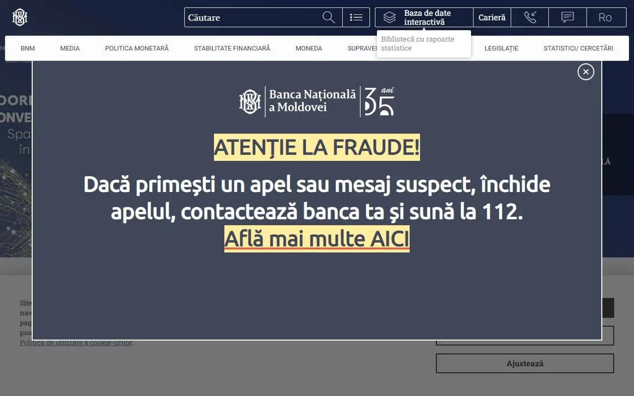 Tampilan website resmi National Bank of Moldova (bnm.md)