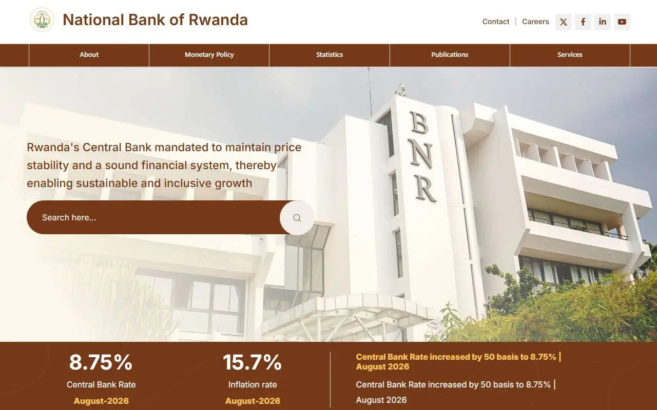 Tampilan website resmi National Bank of Rwanda (bnr.rw)