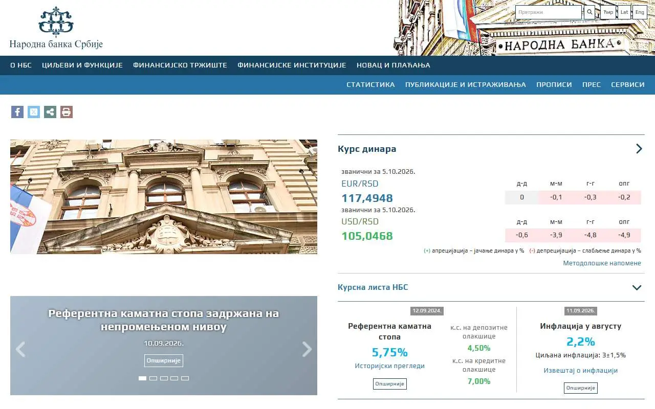 Tampilan website resmi Bank Nasional Serbia (nbs.rs)