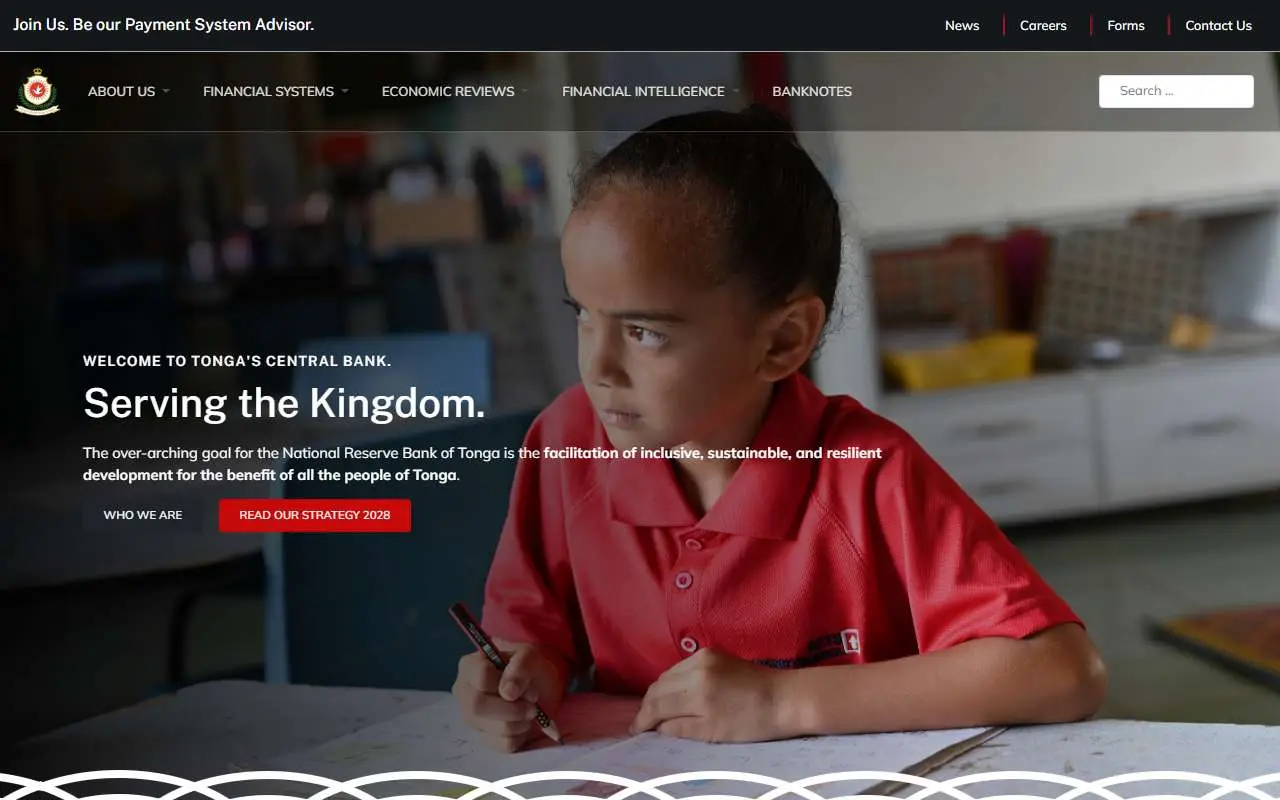 Tampilan website resmi National Reserve Bank of Tonga (reservebank.to)