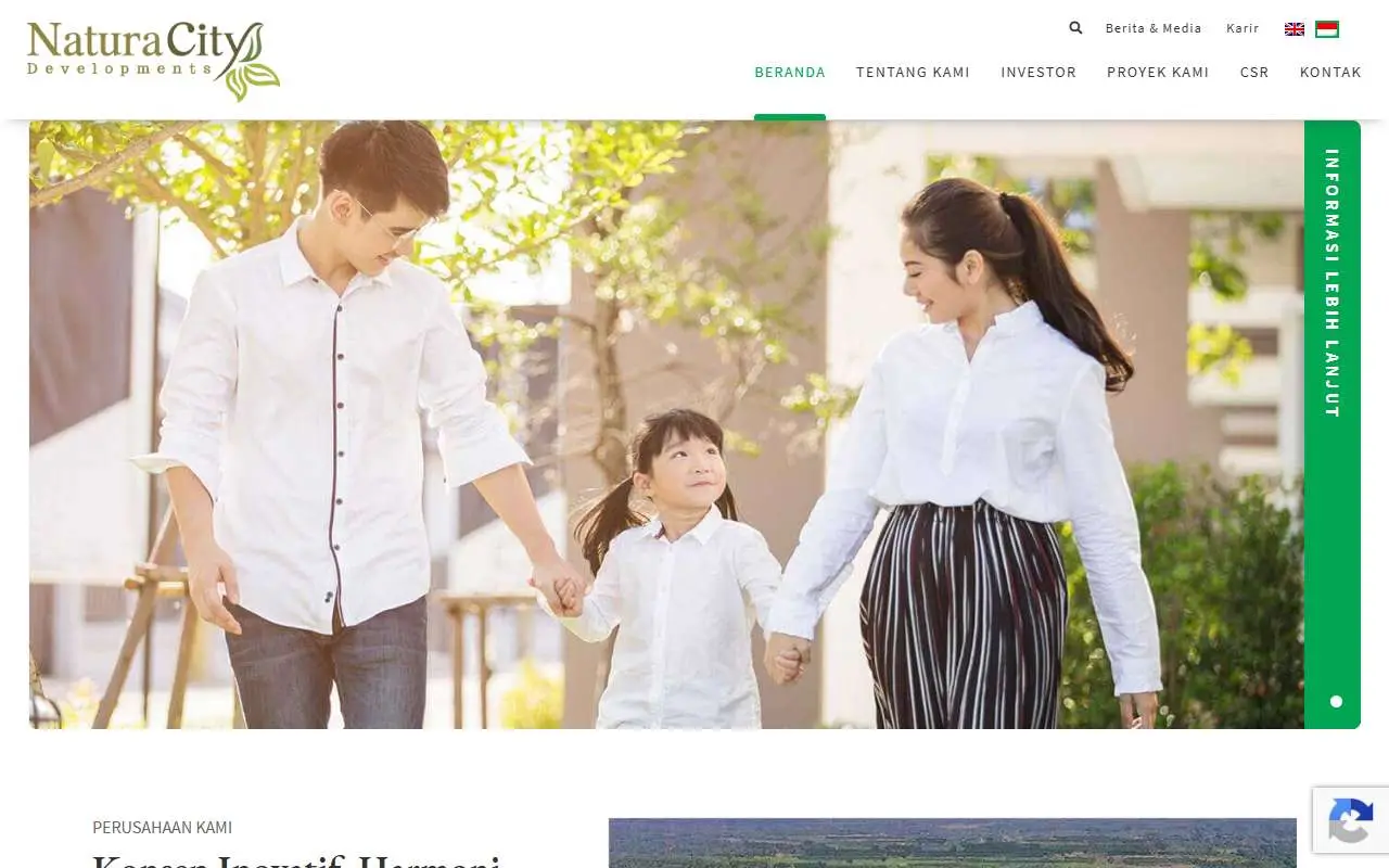 Tampilan website resmi Natura City Developments (naturacity.co.id)