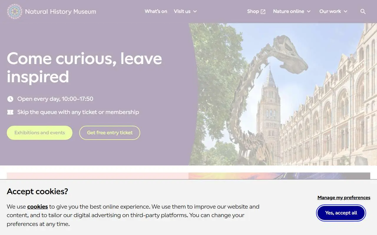 Tampilan website resmi Natural History Museum (nhm.ac.uk)