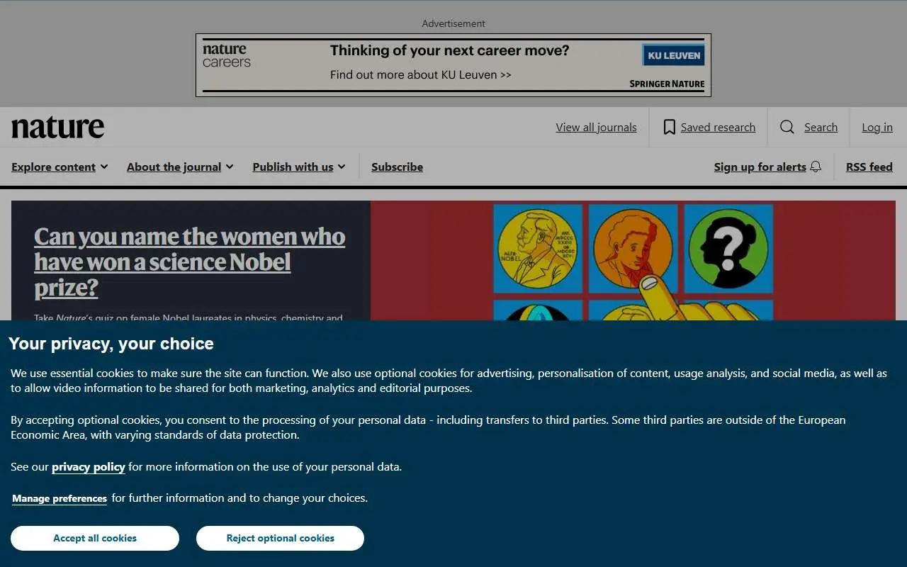 Tampilan website resmi Nature (nature.com)