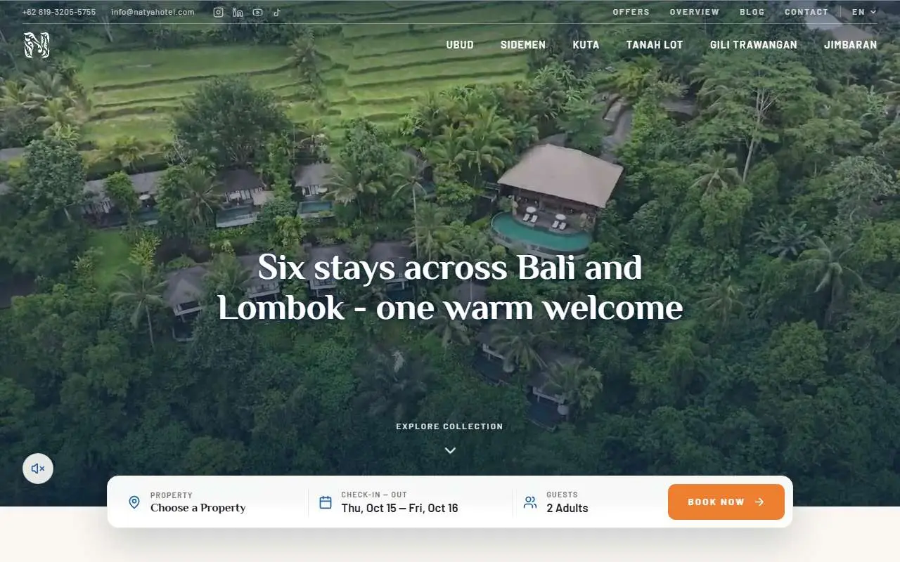 Tampilan website resmi Natya Hotel Tanah Lot (natyahotel.com)