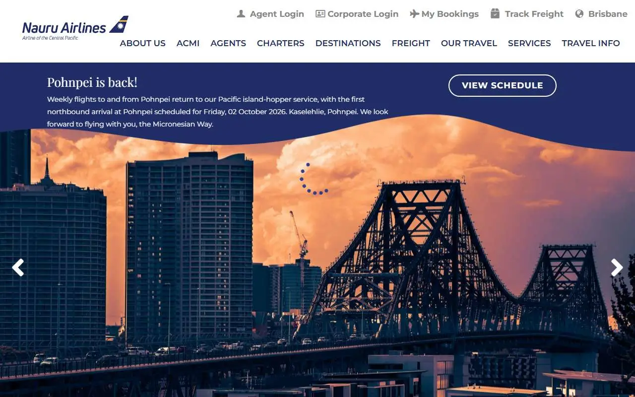 Tampilan website resmi Our Airline (nauruair.com)