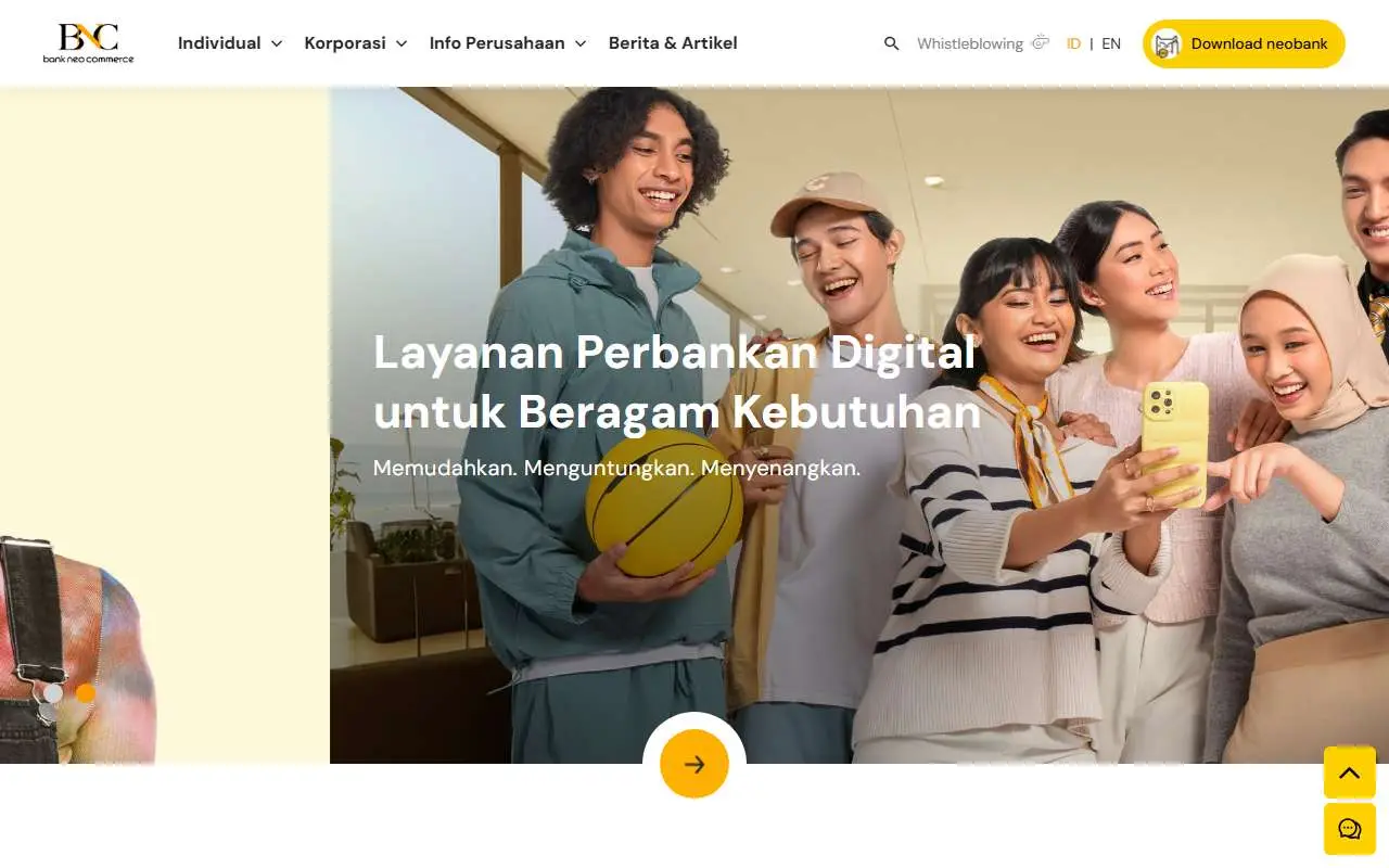 Tampilan website resmi Bank Neo Commerce (bankneocommerce.co.id)