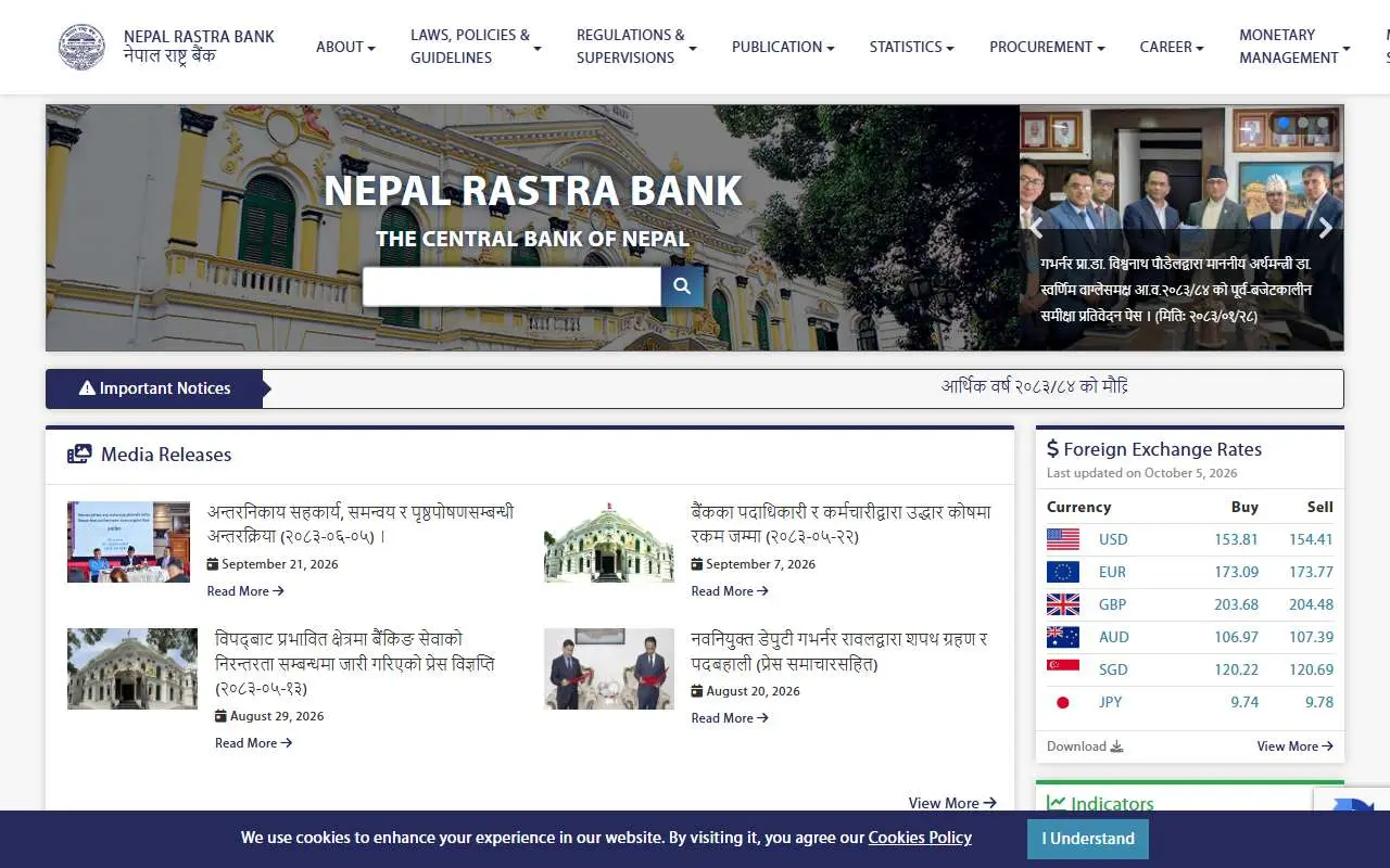 Tampilan website resmi Bank Rastra Nepal (nrb.org.np)