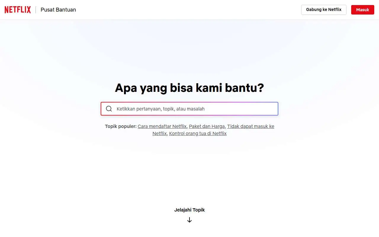 Tampilan website resmi Netflix Help Center (help.netflix.com)