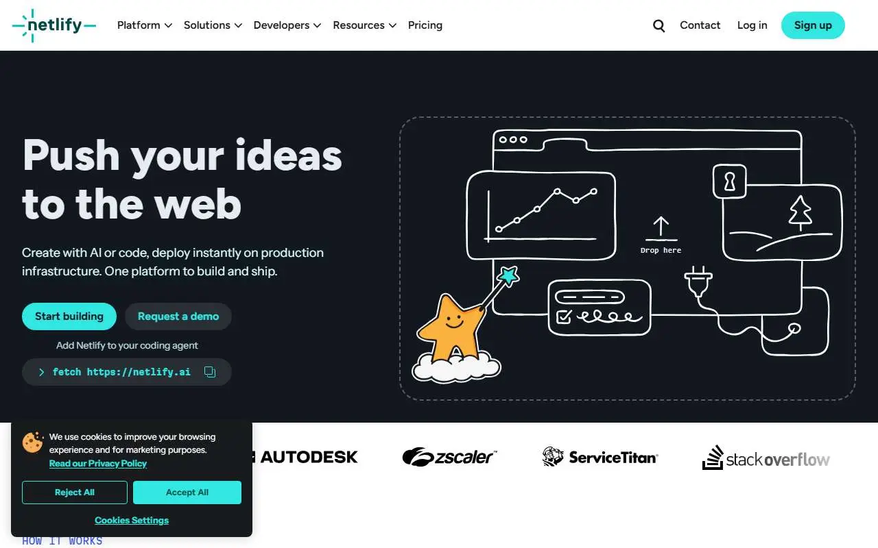 Tampilan website resmi Netlify (netlify.com)