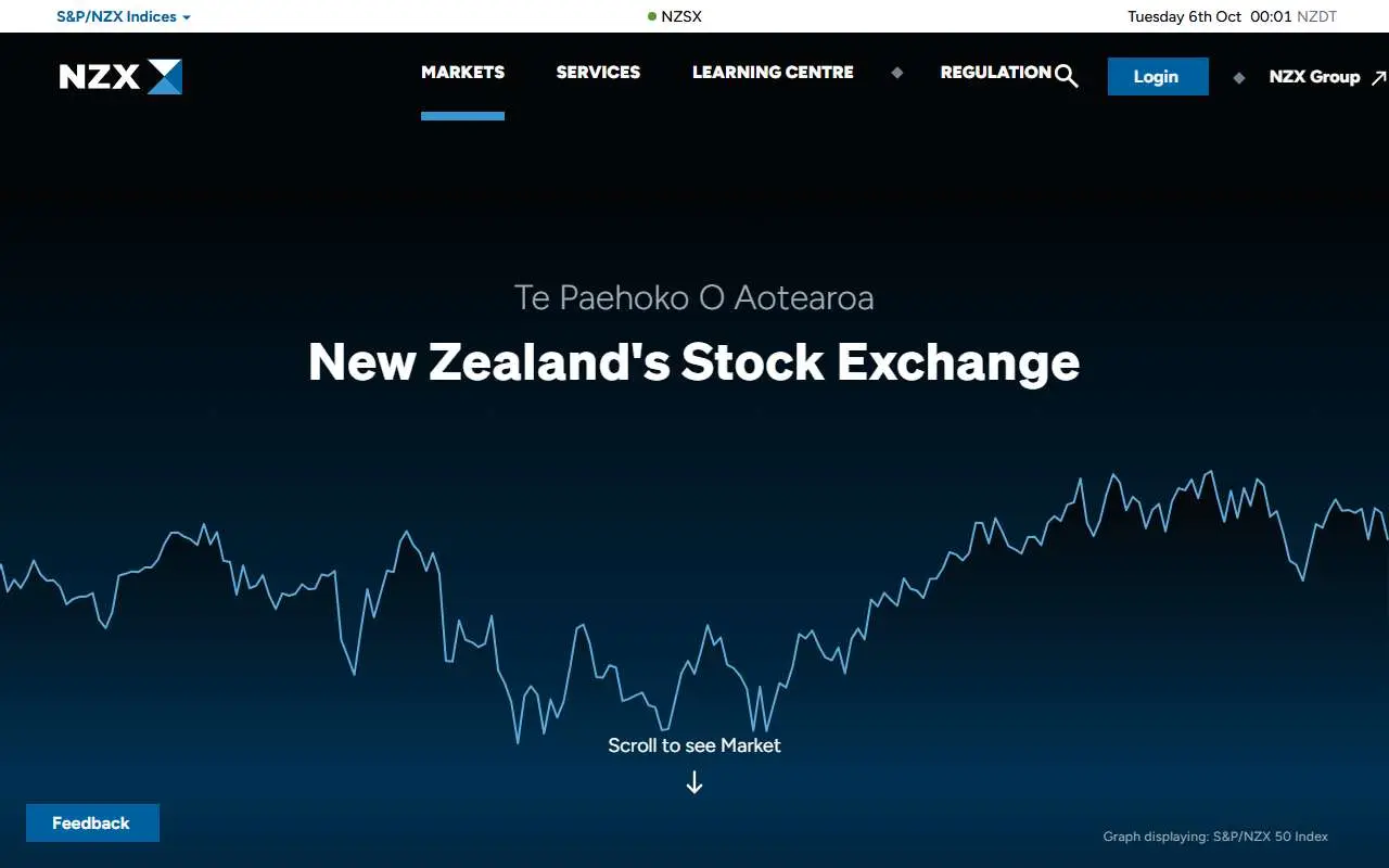 Tampilan website resmi Bursa Efek Selandia Baru (nzx.com)