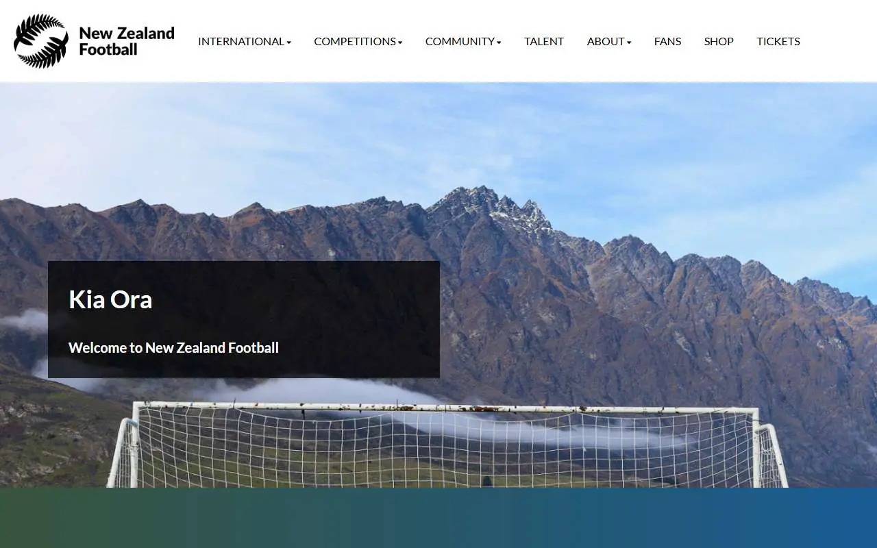 Tampilan website resmi Tim nasional sepak bola Selandia Baru (nzfootball.co.nz)