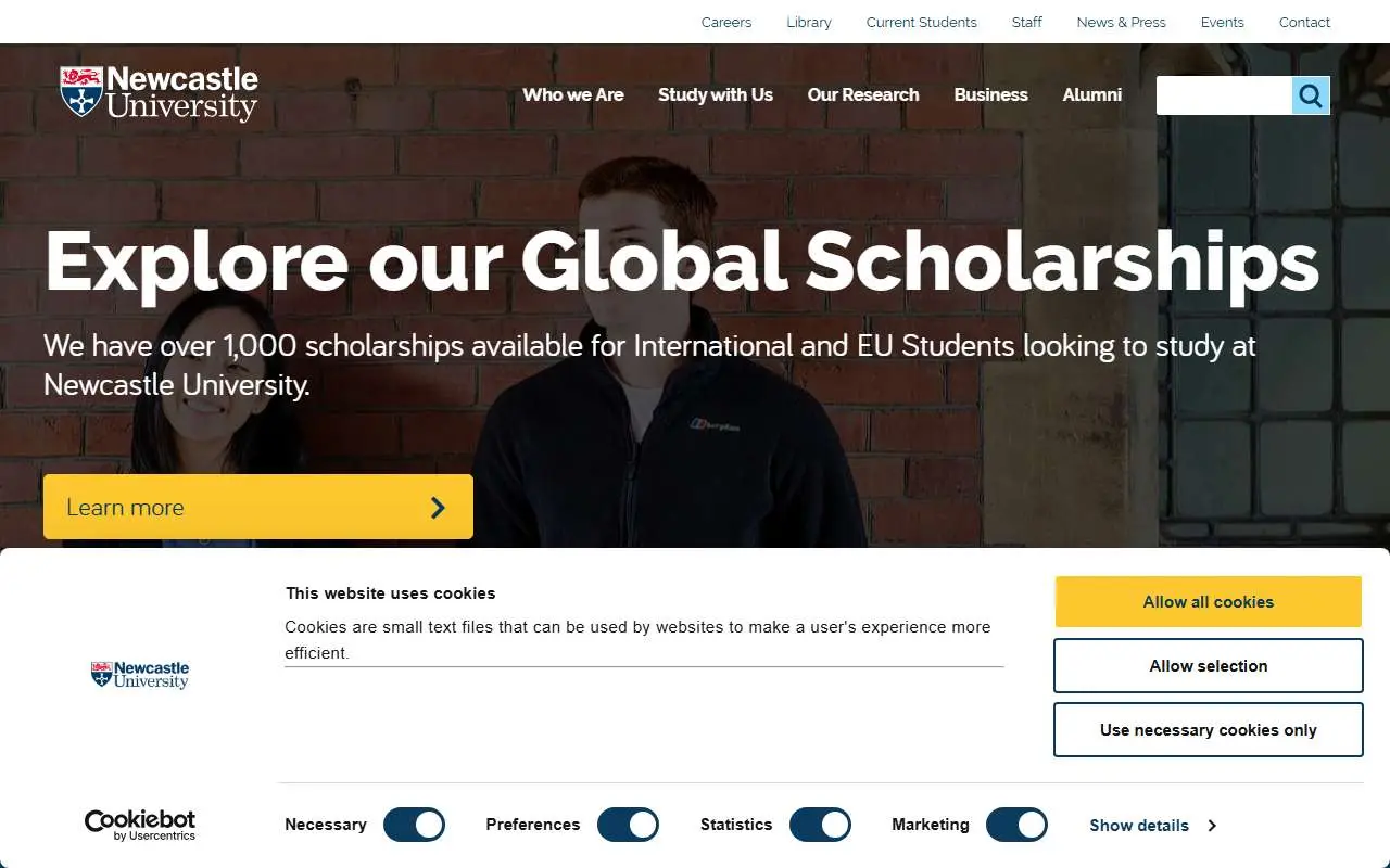 Tampilan website resmi Universitas Newcastle (ncl.ac.uk)