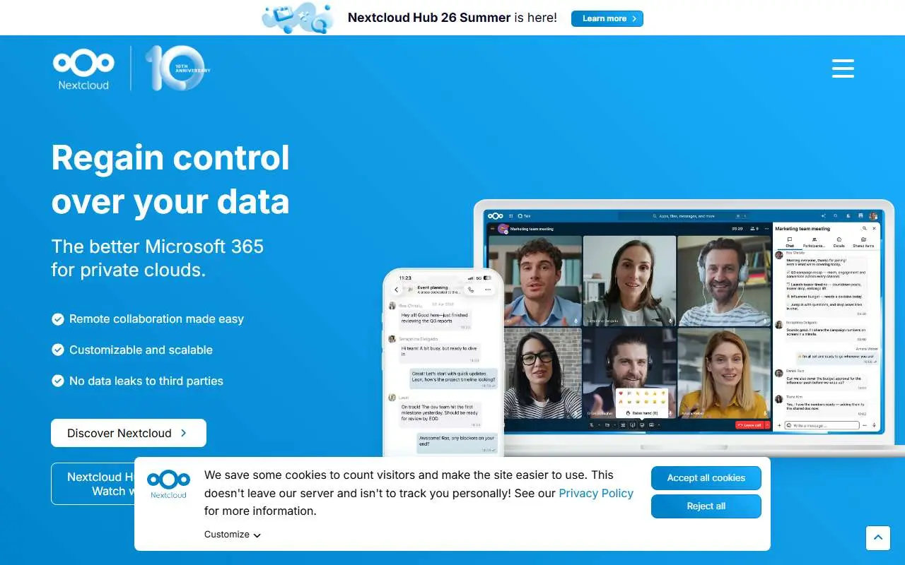 Tampilan website resmi Nextcloud (nextcloud.com)
