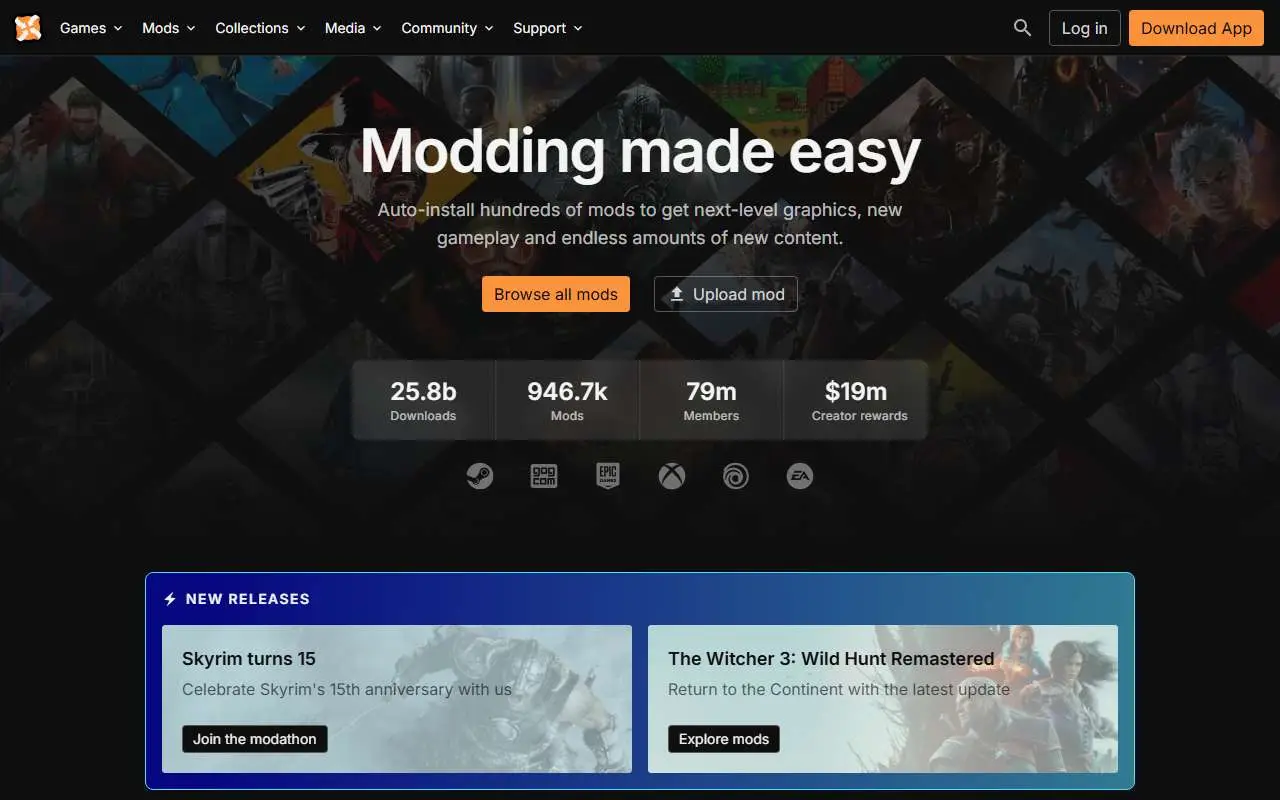 Tampilan website resmi NexusMods (nexusmods.com)