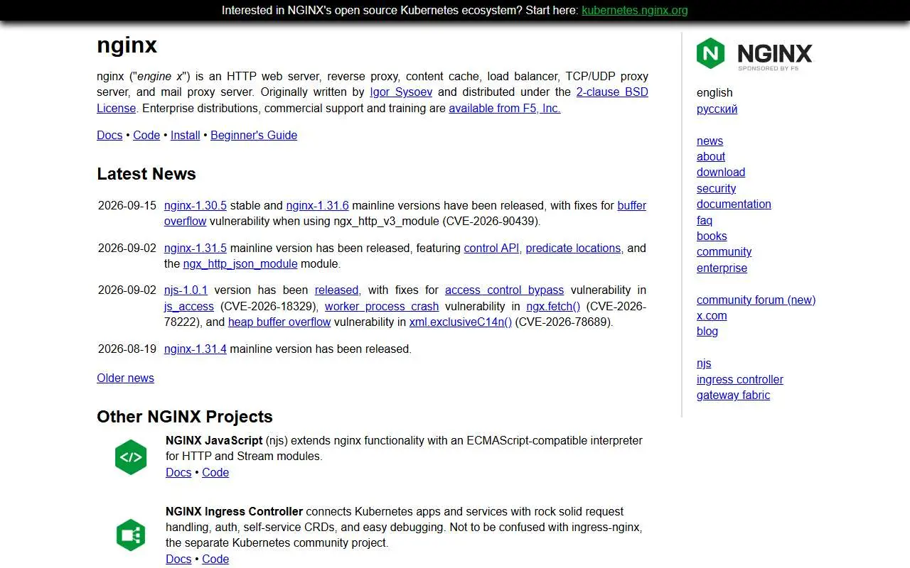 Tampilan website resmi nginx (nginx.org)