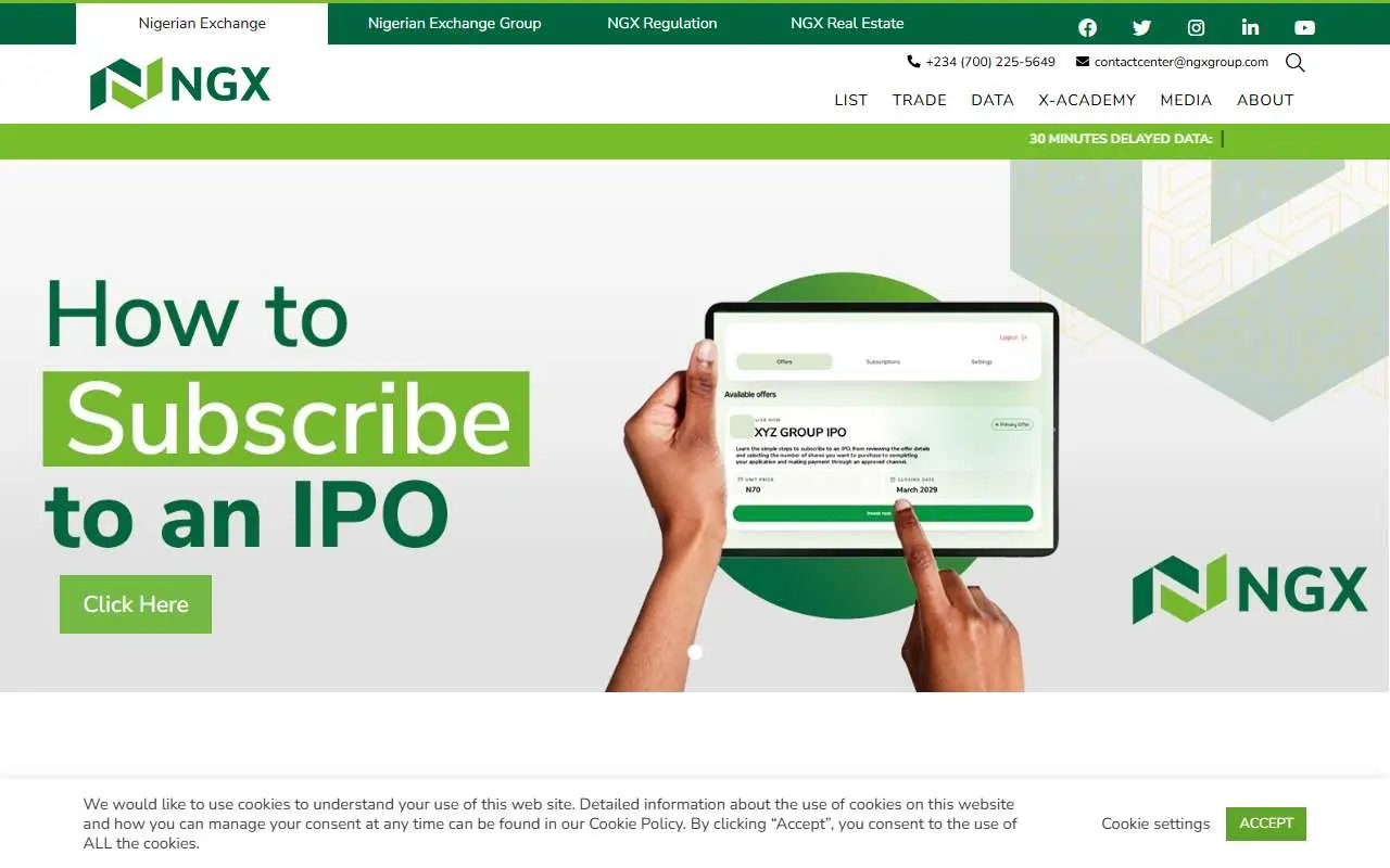 Tampilan website resmi Nigerian Exchange Group (ngxgroup.com)