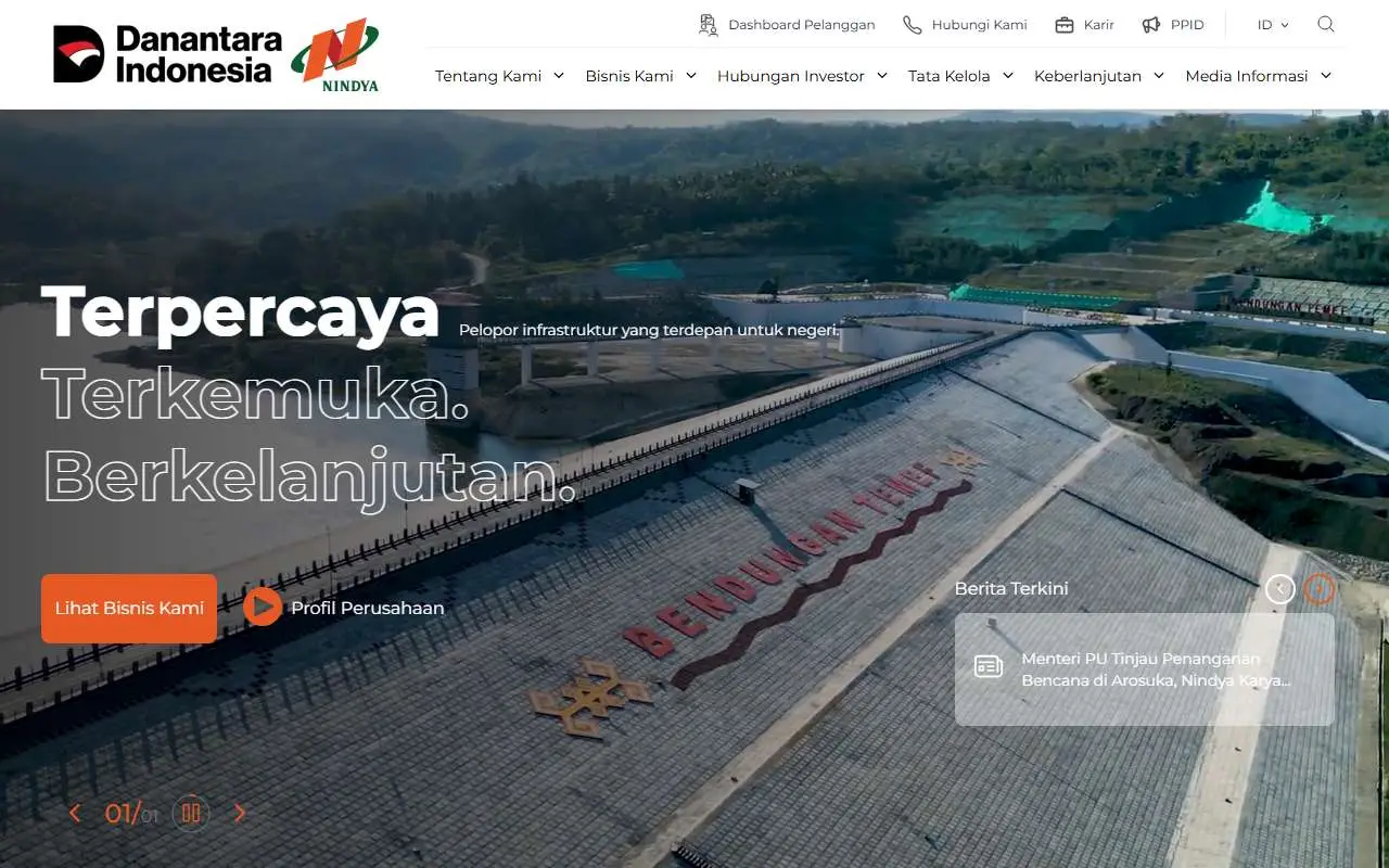 Tampilan website resmi Nindya Karya (nindyakarya.co.id)