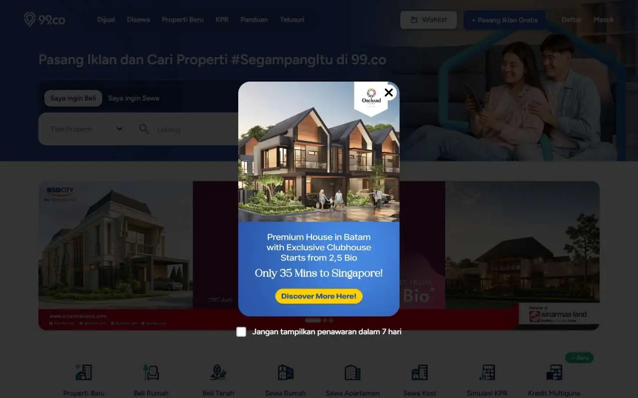 Tampilan website resmi 99.co Indonesia (99.co)