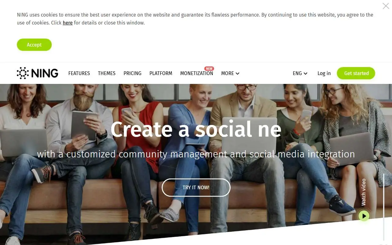 Tampilan website resmi Ning (ning.com)