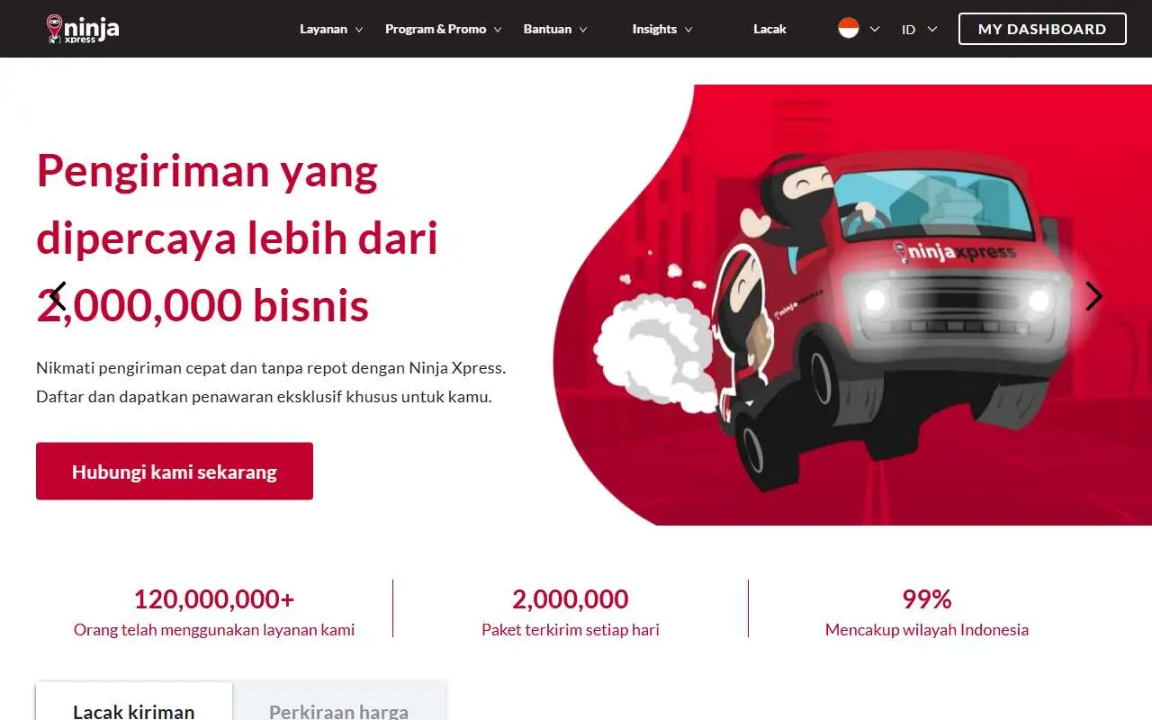 Tampilan website resmi Ninja Xpress (ninjaxpress.co)