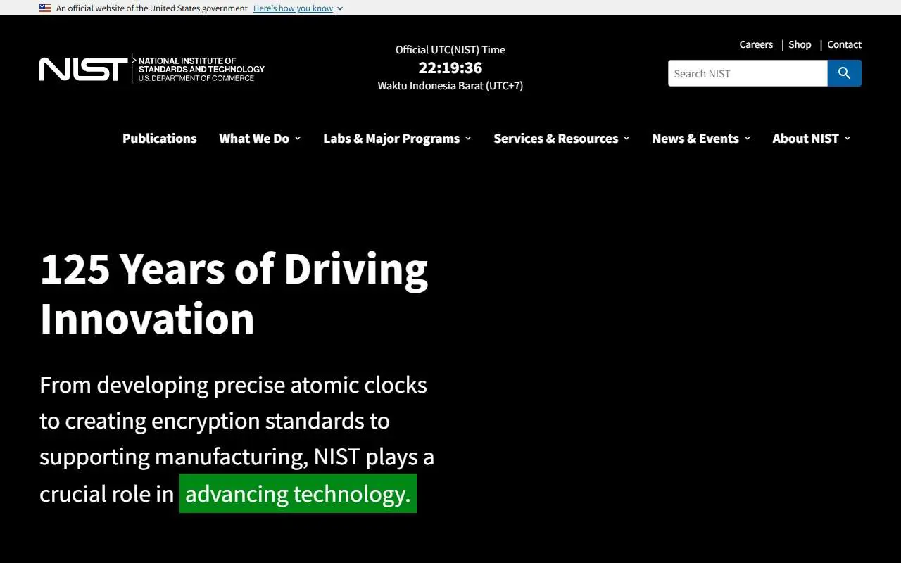 Tampilan website resmi NIST (nist.gov)