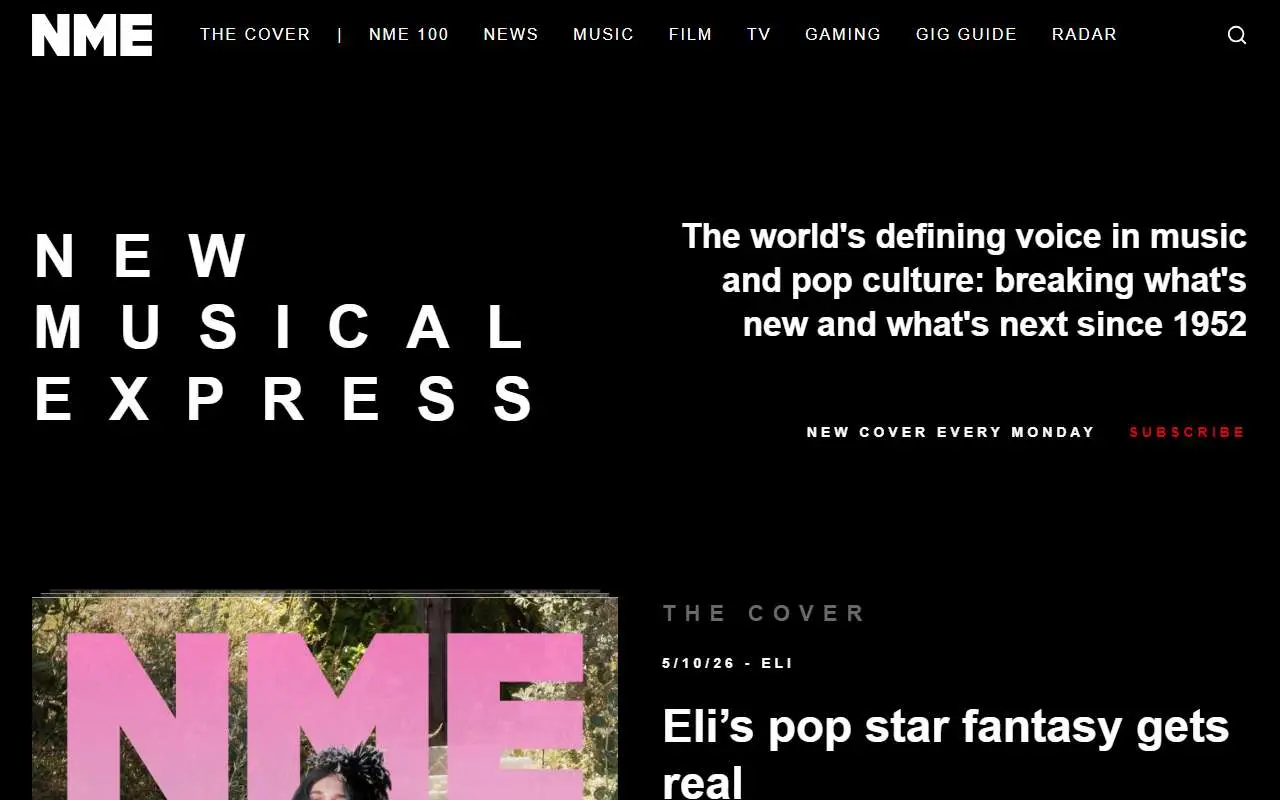 Tampilan website resmi NME (nme.com)