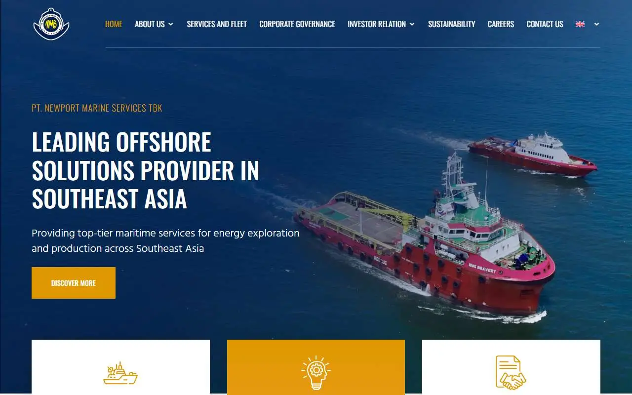 Tampilan website resmi Newport Marine Services (nms-ina.com)