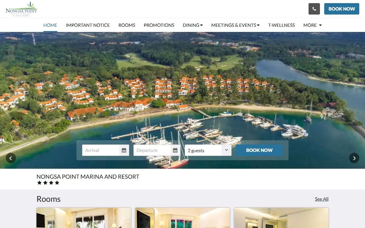 Tampilan website resmi Nongsa Point Marina Resort Batam (nongsapointmarina.com)