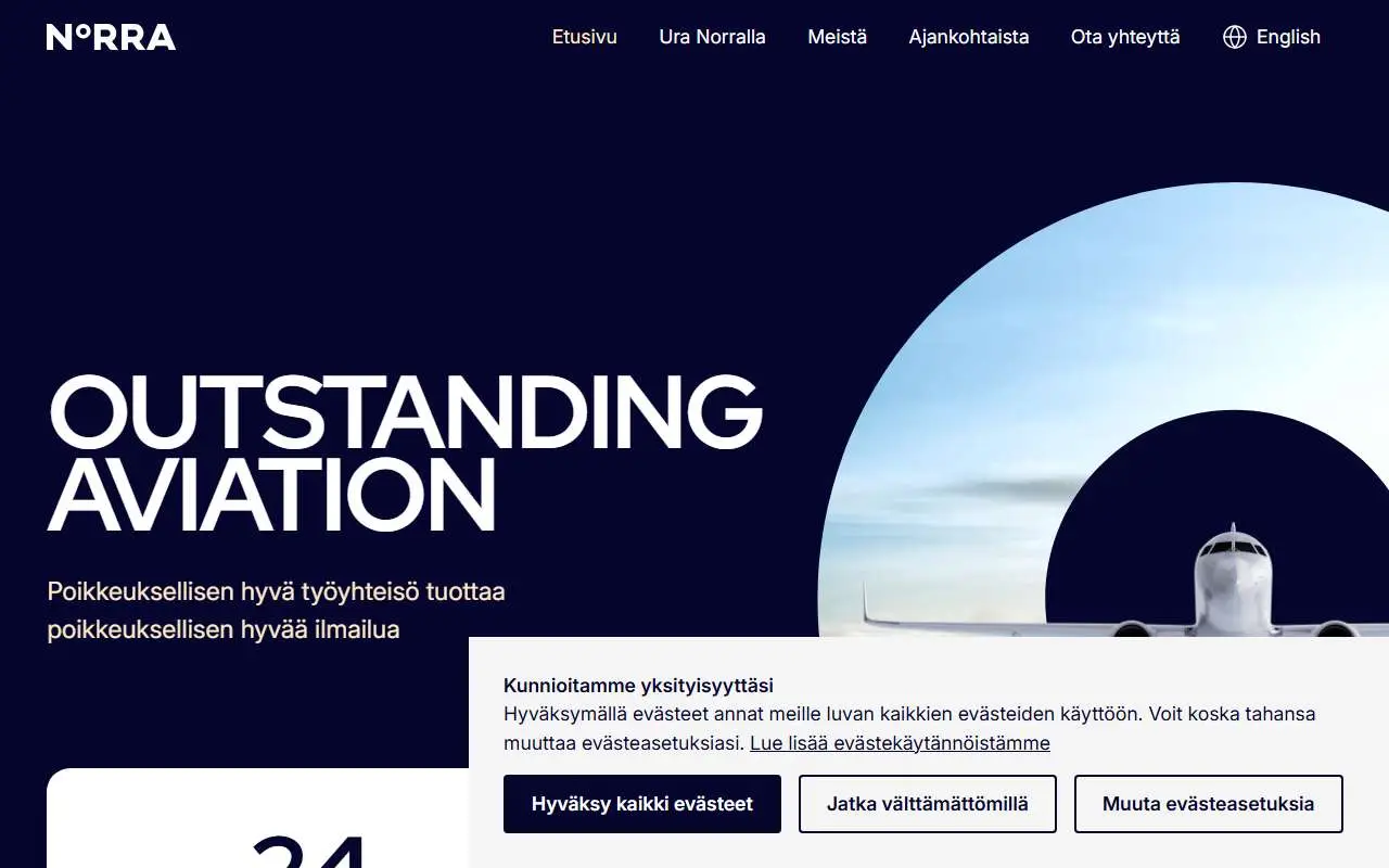 Tampilan website resmi Norra (Nordic Regional Airlines) (flynorra.com)