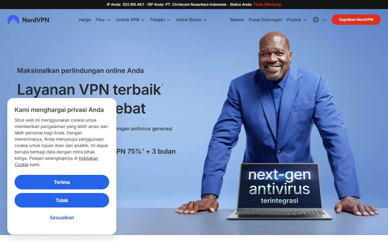 Tampilan website resmi NordVPN (nordvpn.com)