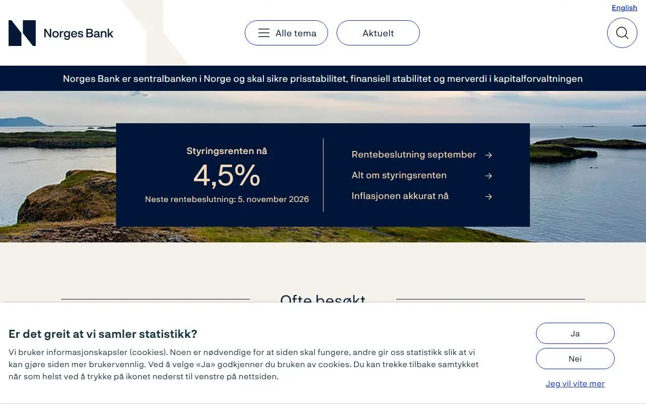 Tampilan website resmi Norges Bank (norges-bank.no)