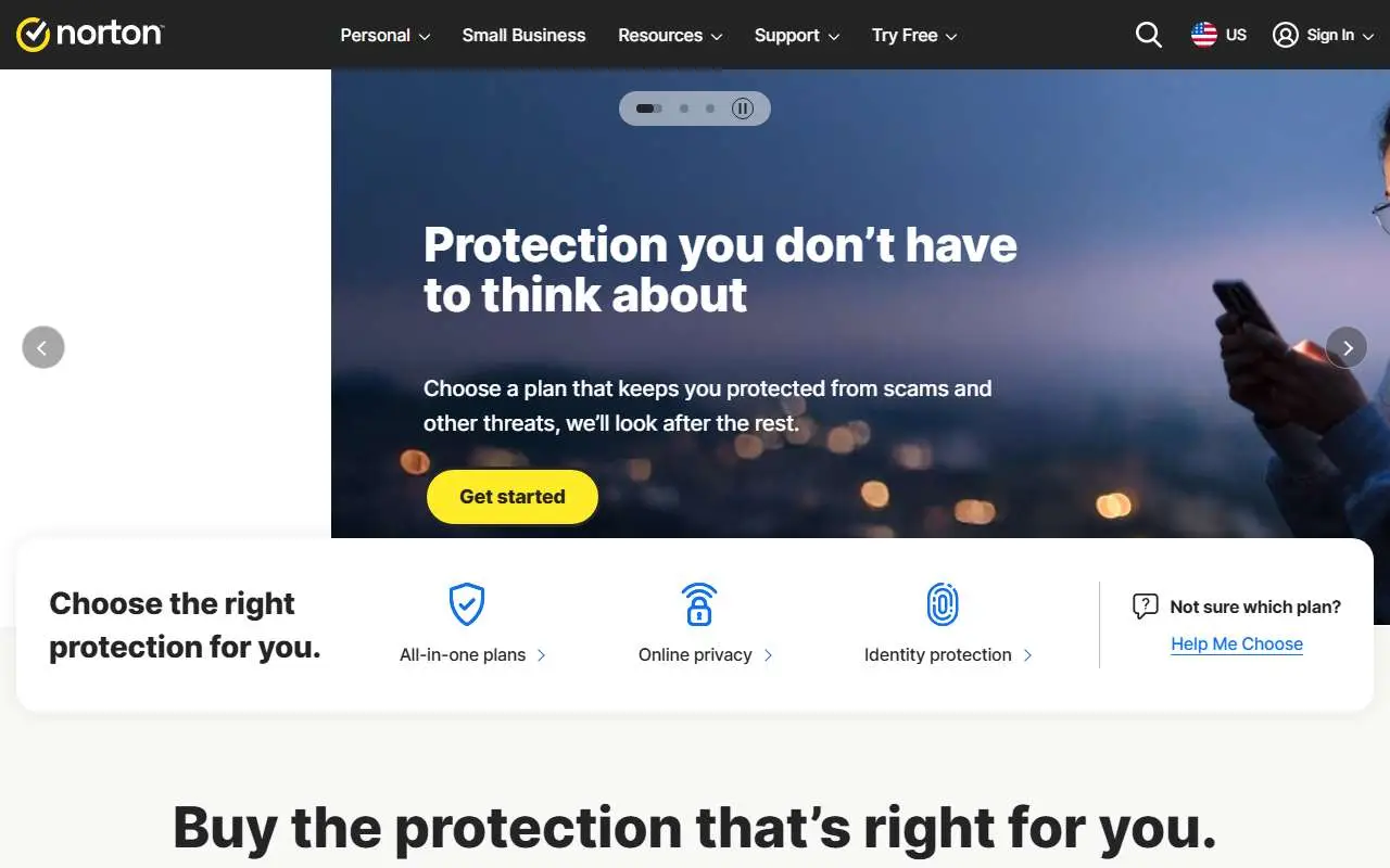 Tampilan website resmi Norton (norton.com)