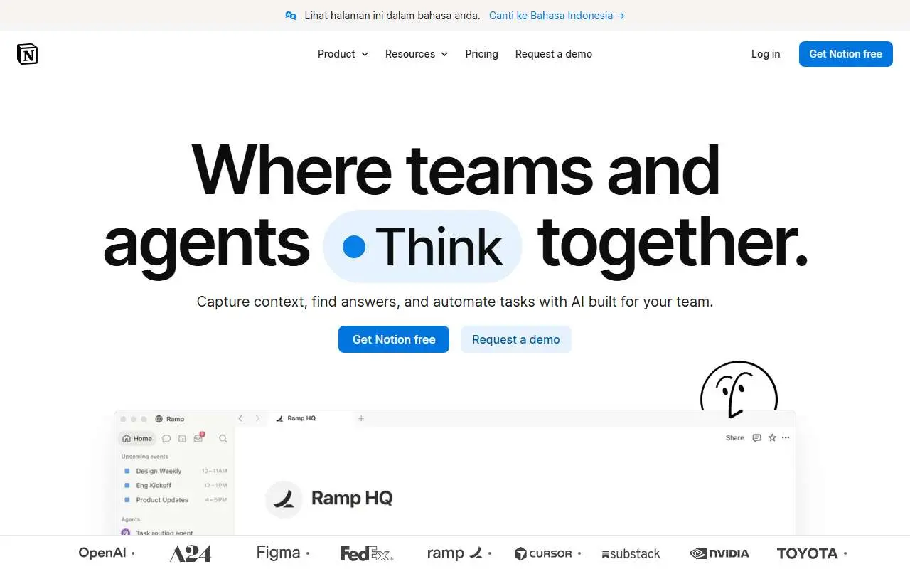 Tampilan website resmi Notion (notion.com)