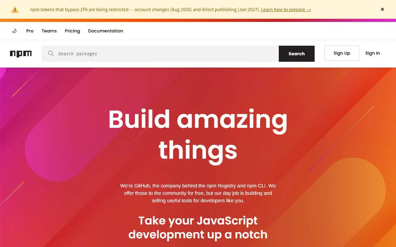 Tampilan website resmi npm (npmjs.com)