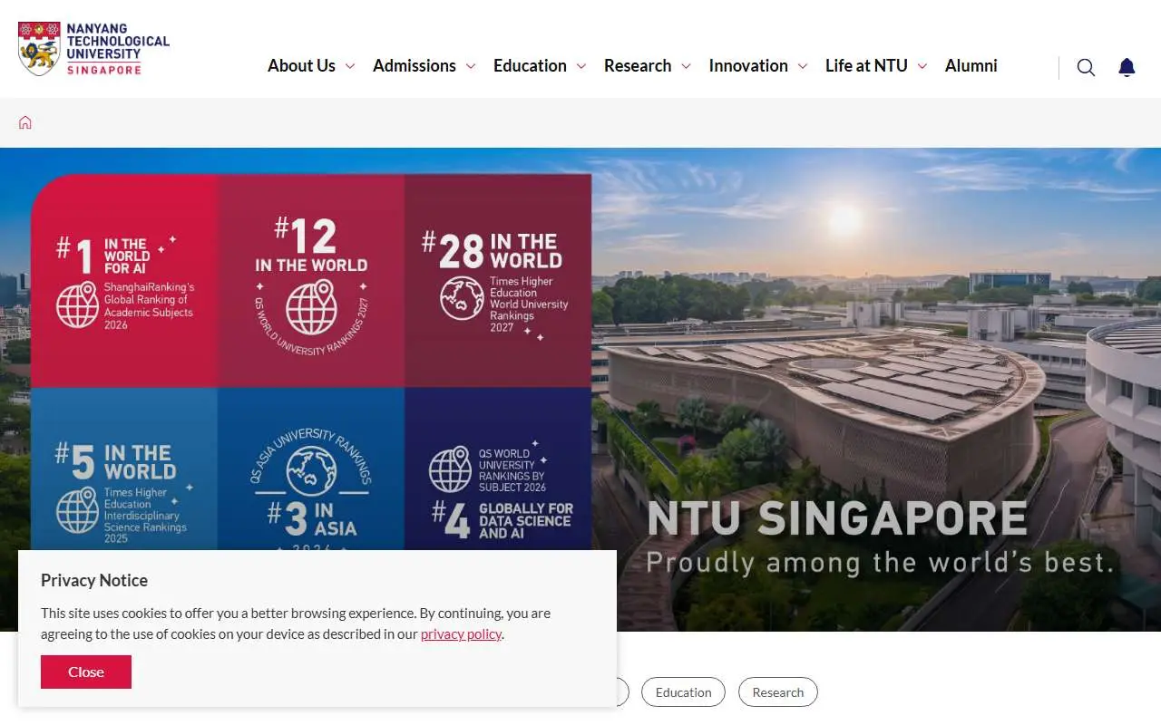 Tampilan website resmi Nanyang Technological University (ntu.edu.sg)