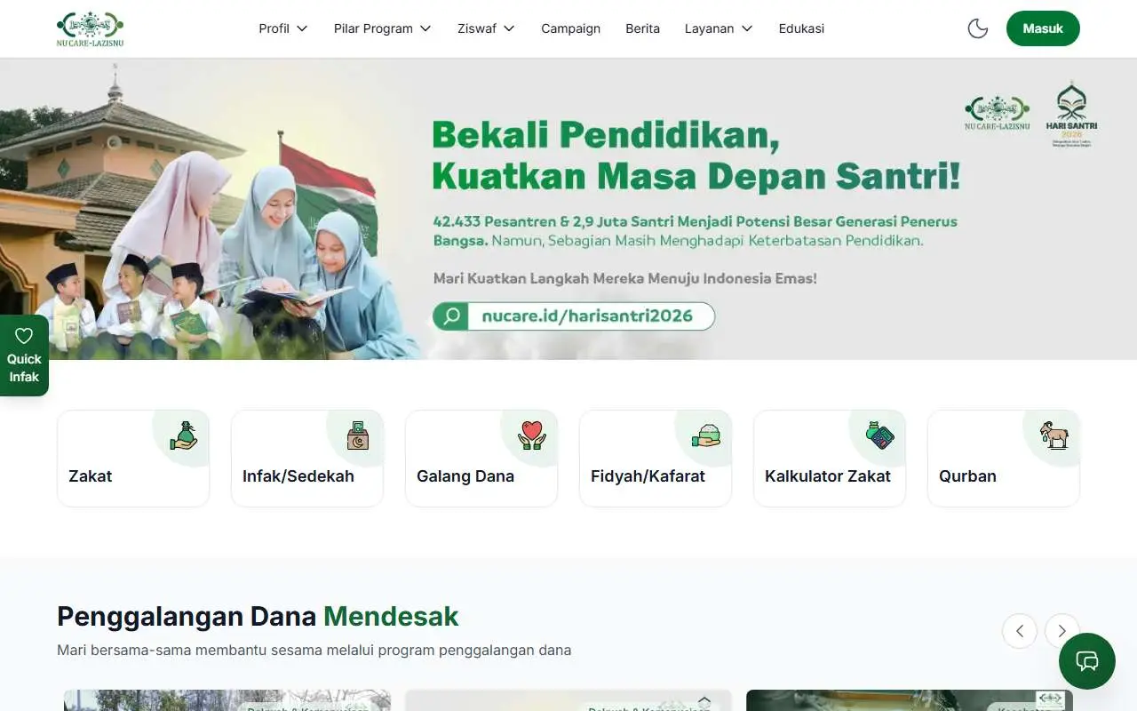 Tampilan website resmi NU Care LAZISNU (nucare.id)