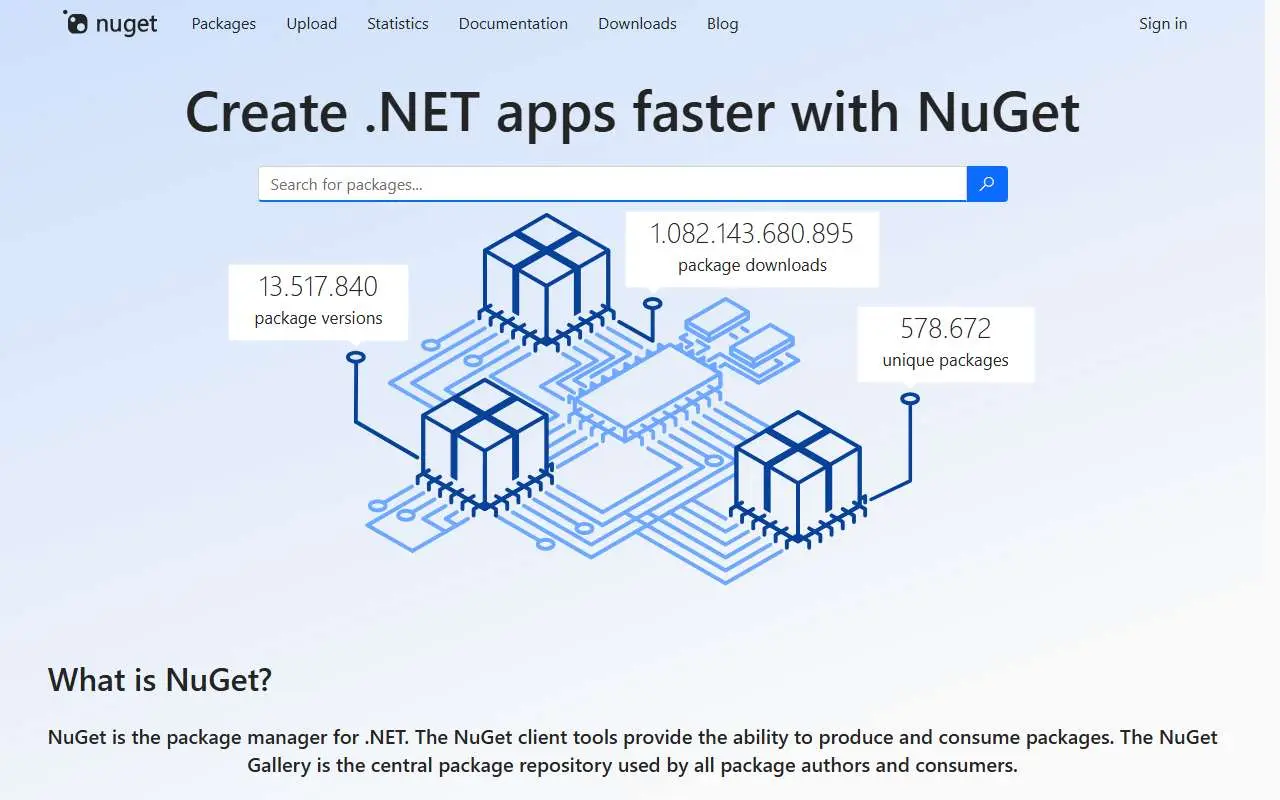 Tampilan website resmi NuGet (nuget.org)