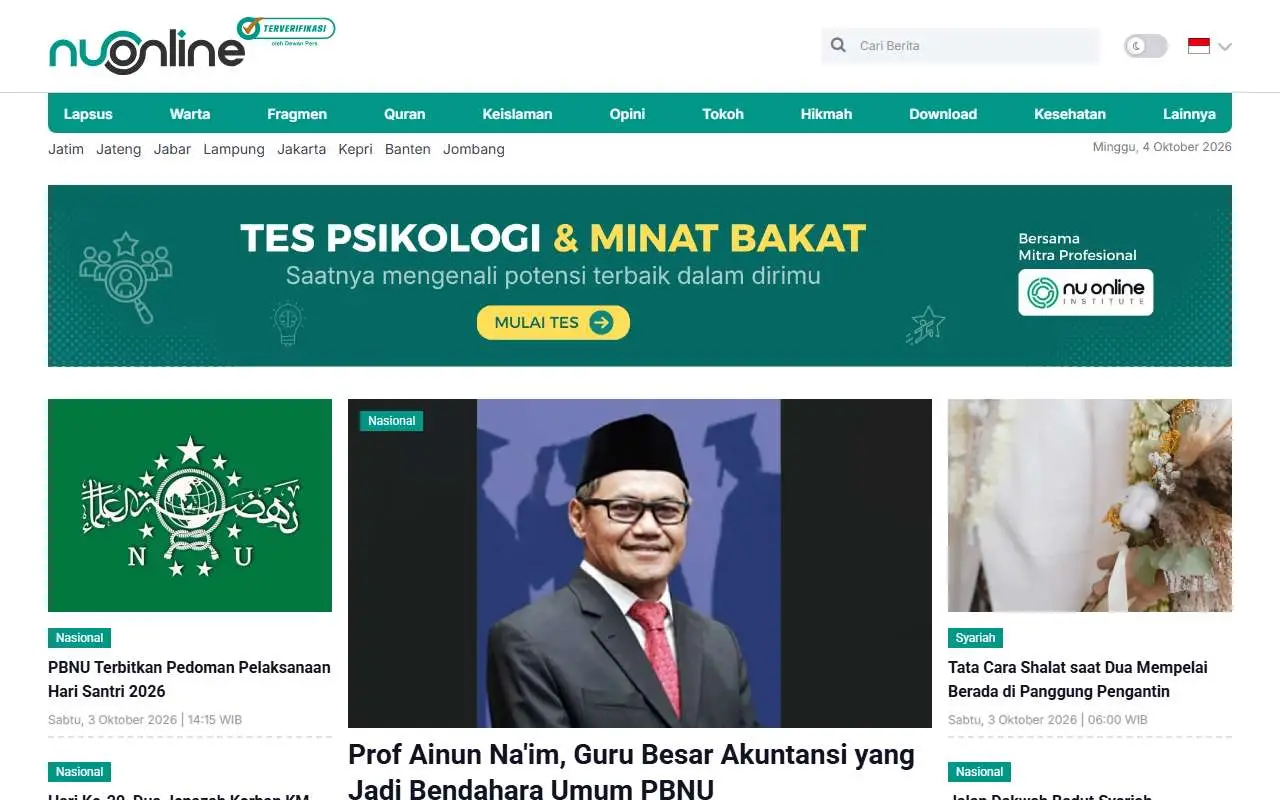 Tampilan website resmi NU Online (nu.or.id)