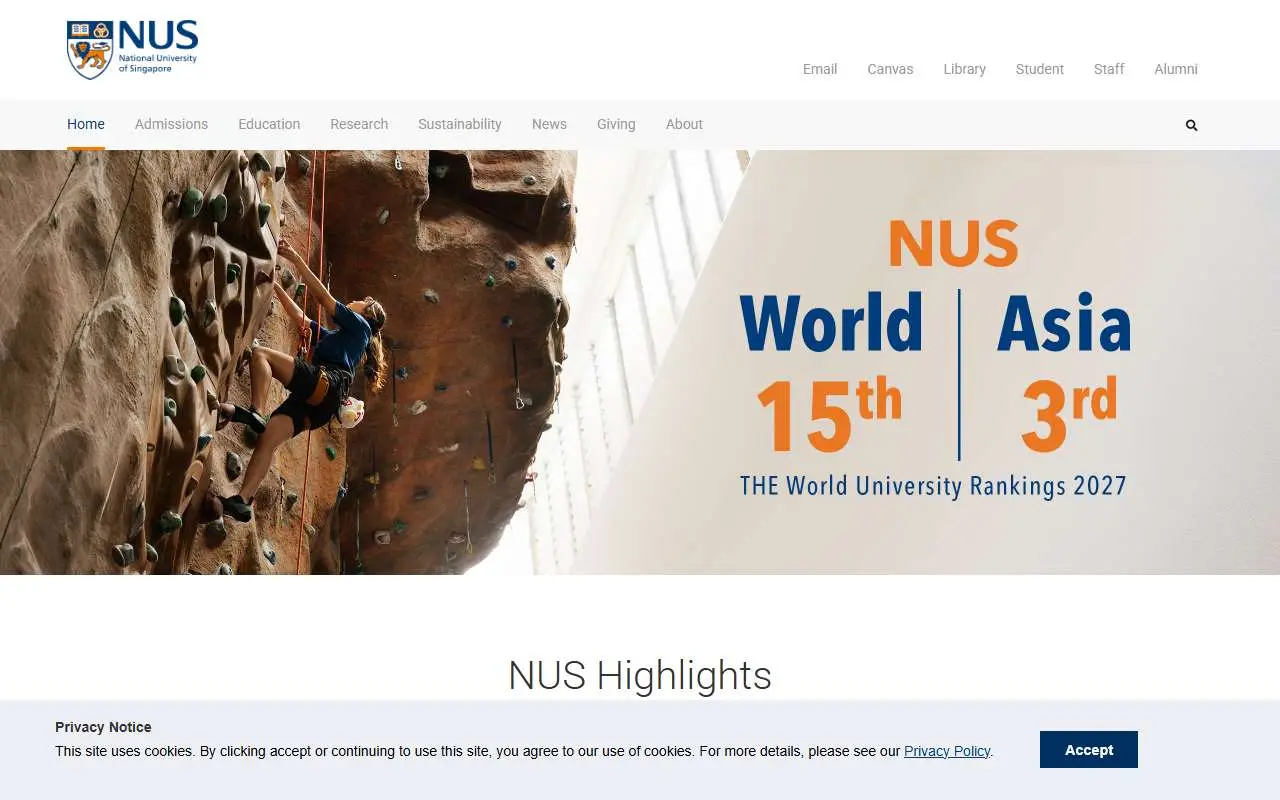 Tampilan website resmi National University of Singapore (nus.edu.sg)