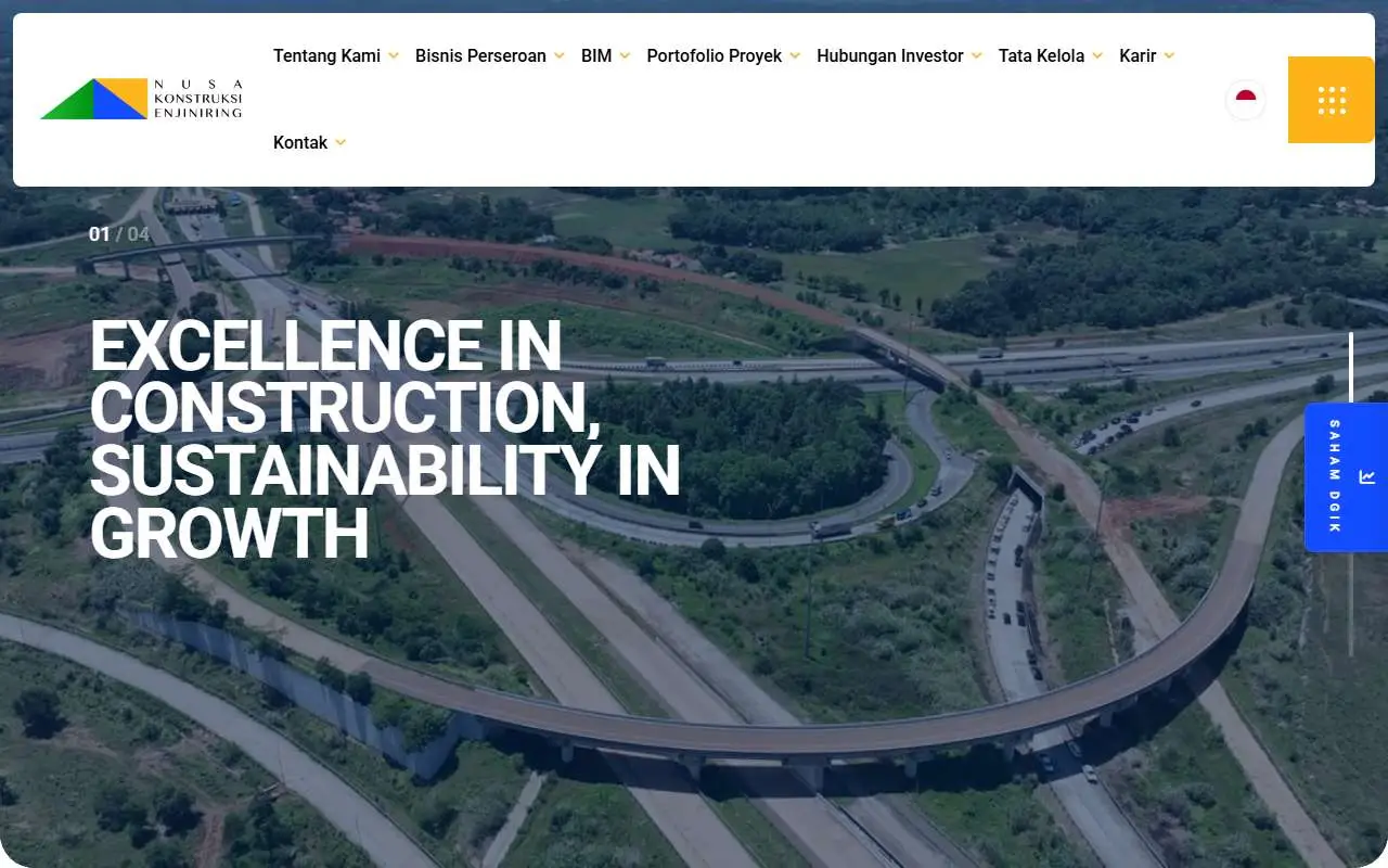 Tampilan website resmi Nusa Konstruksi Enjiniring (nusakonstruksi.com)
