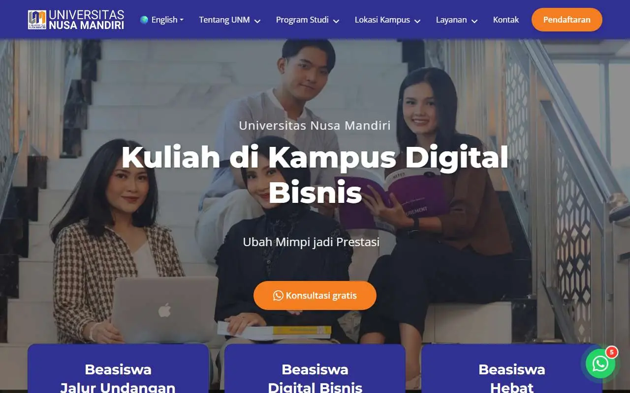 Tampilan website resmi Universitas Nusa Mandiri (nusamandiri.ac.id)