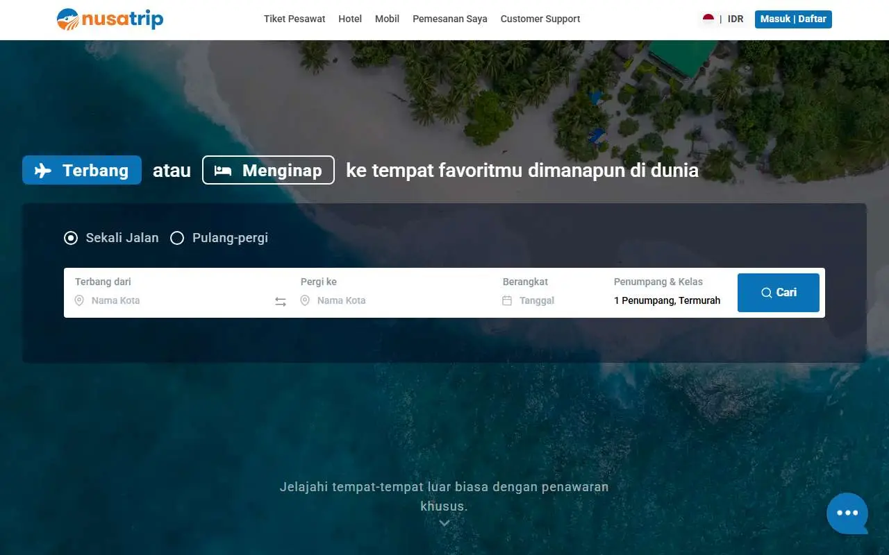Tampilan website resmi NusaTrip (nusatrip.com)