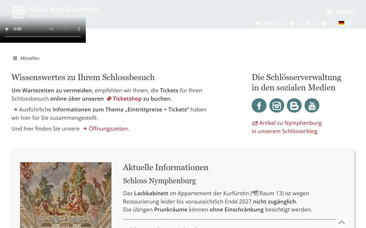 Tampilan website resmi Nymphenburg Palace (schloss-nymphenburg.de)