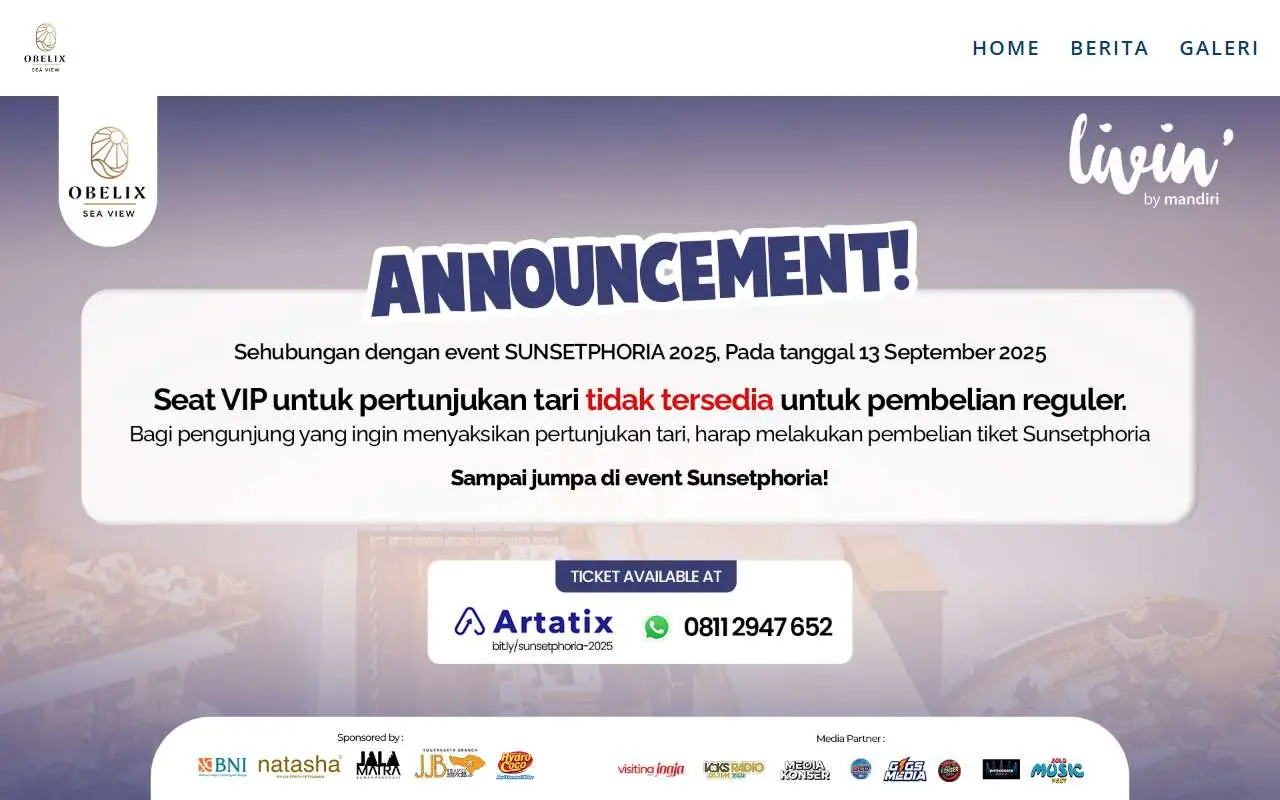 Tampilan website resmi Obelix Sea View (obelixseaview.com)