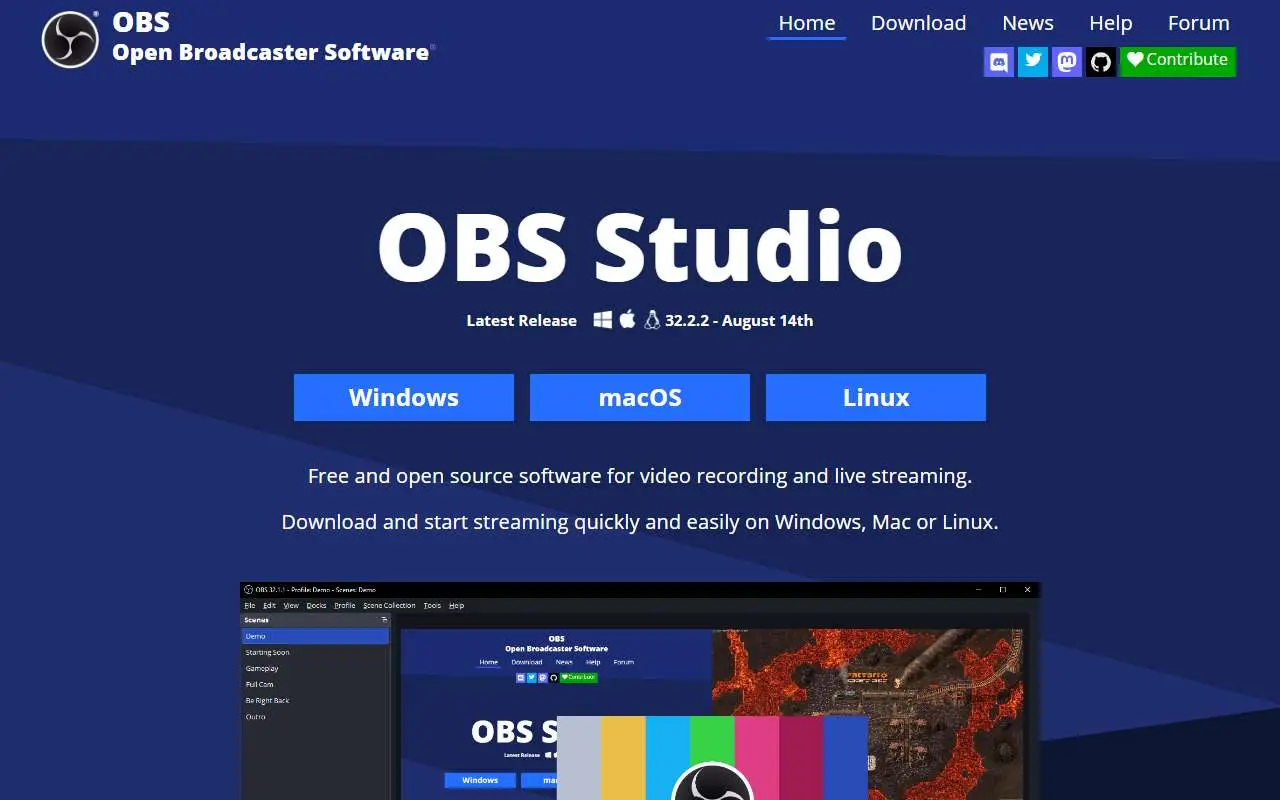 Tampilan website resmi OBS Studio (obsproject.com)
