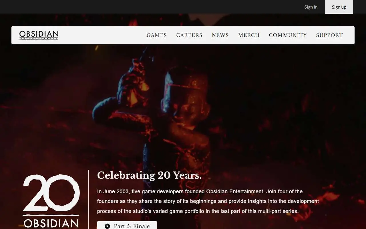 Tampilan website resmi Obsidian Entertainment (obsidian.net)