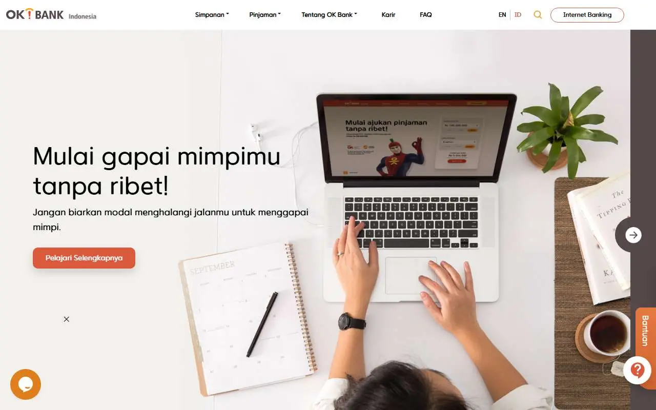 Tampilan website resmi Bank Oke Indonesia (okbank.co.id)
