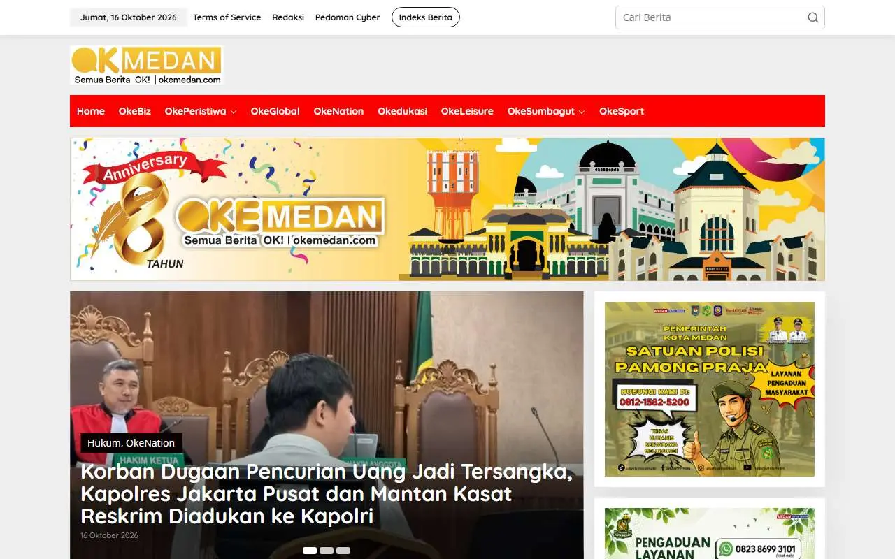 Tampilan website resmi Oke Medan (okemedan.com)
