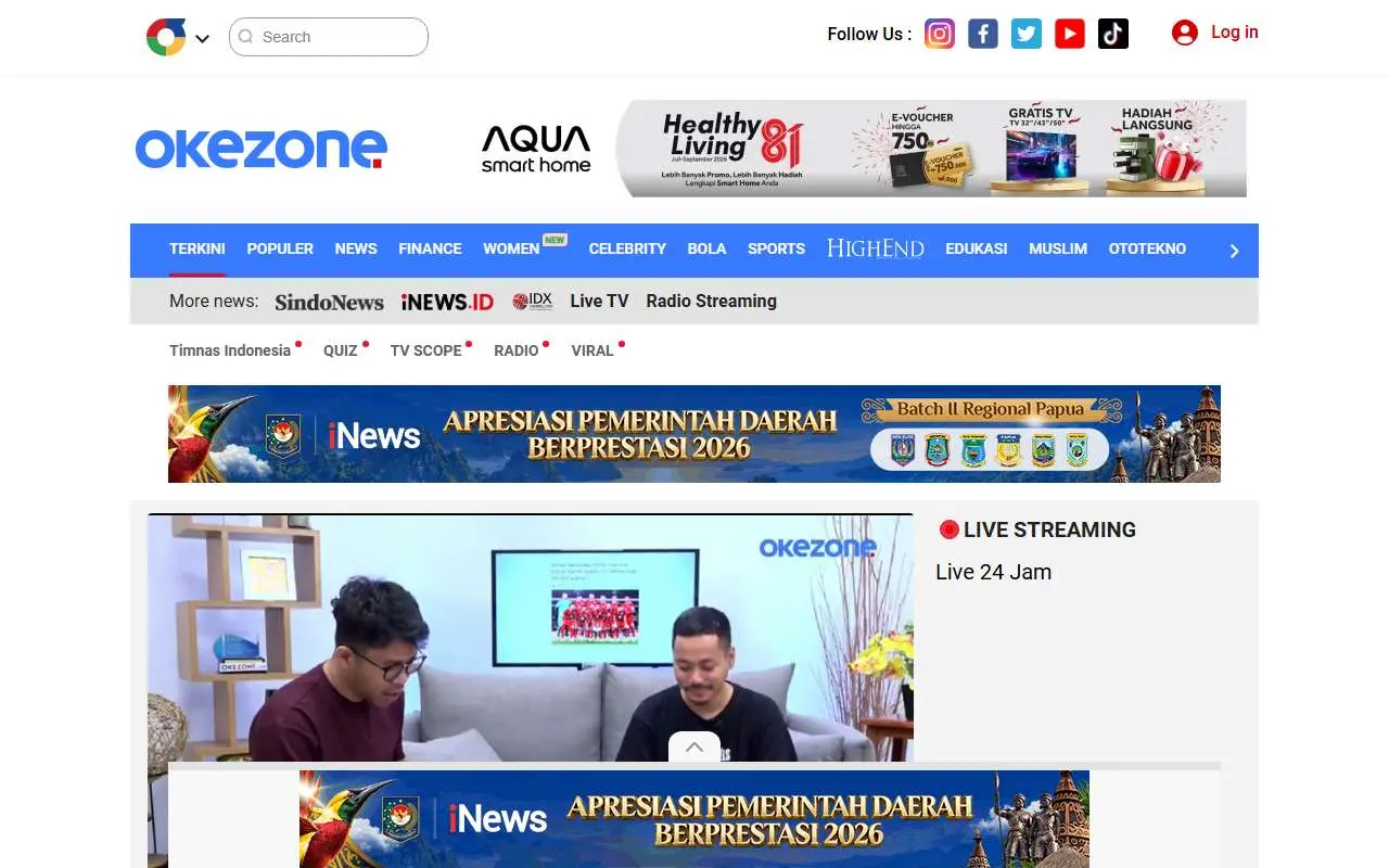 Tampilan website resmi Okezone (okezone.com)